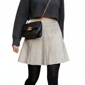 Vintage Bridgewater Pleated Plaid Creme Mini Skirt Size 12 Cottagecore Academia